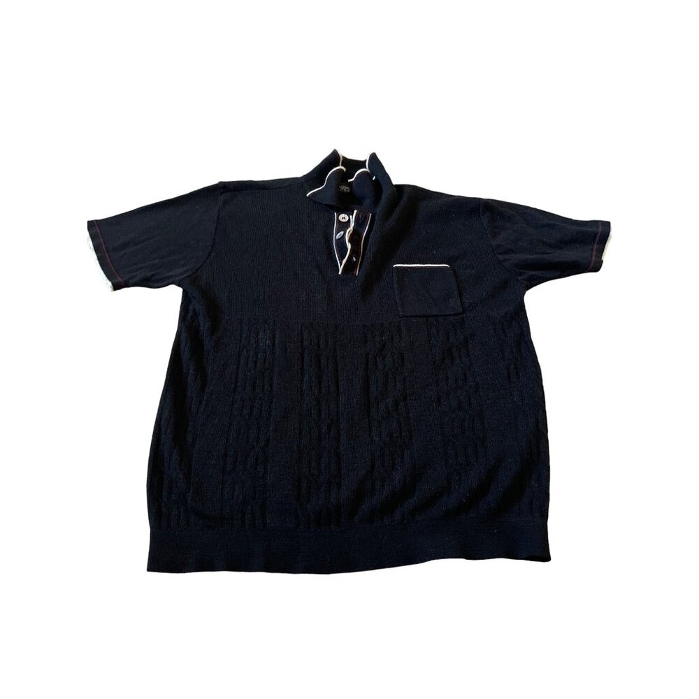 Vintage George & Martha Men's Preppy Acrylic Black Collared Shirt Polo Old Money